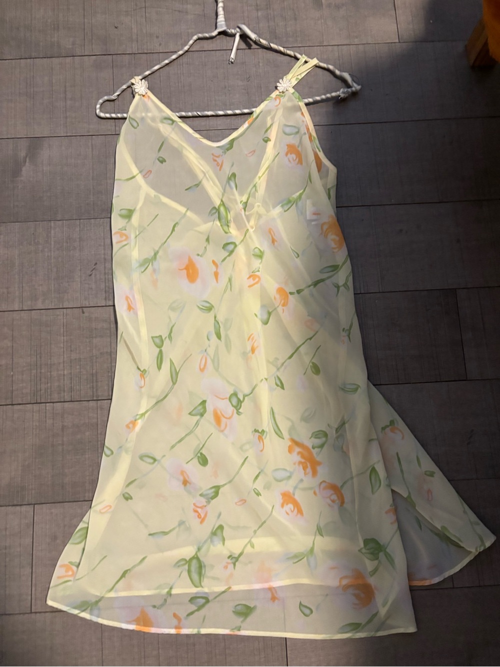 4 for $30- La Vie En Rose Floral Slip Dress Light Yellow-Cross Back- Vintage